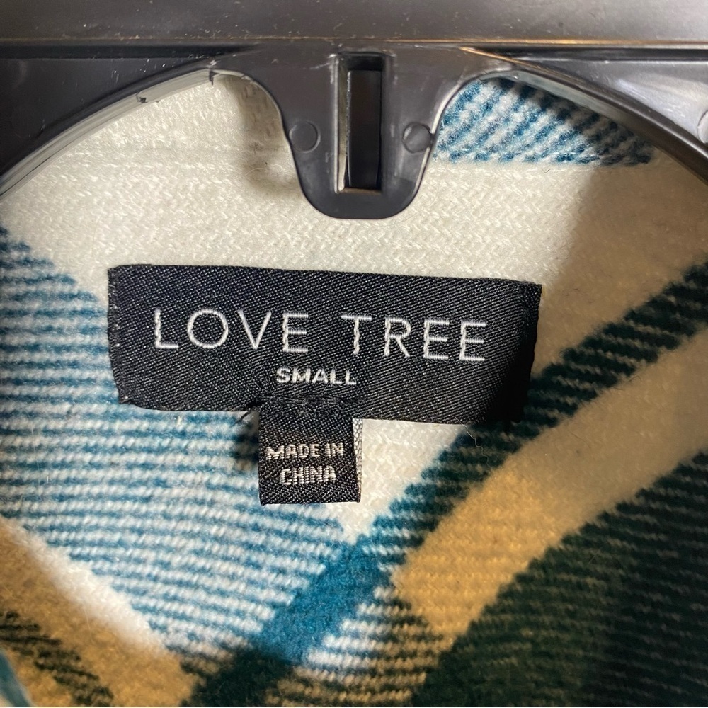 Love Tree Women's size Small oversized shacket cropped teal green white plaid - Picture 7 of 7